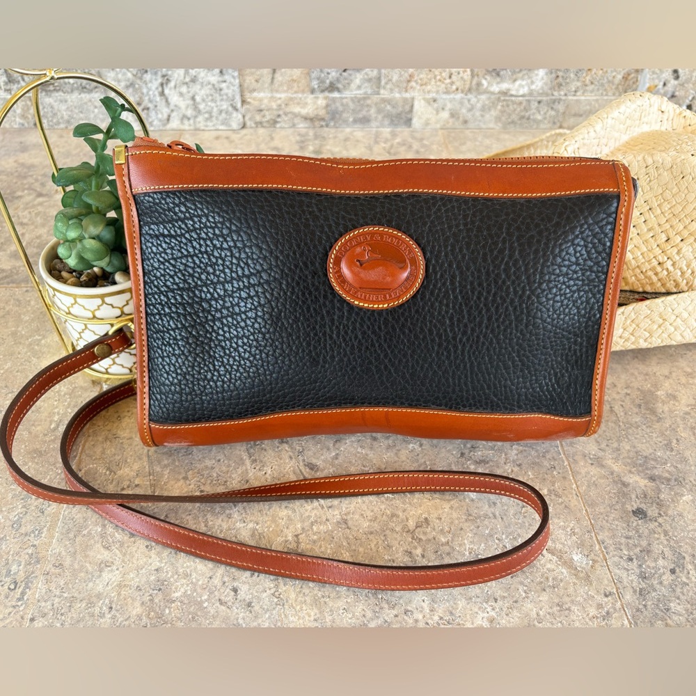 Dooney and Bourke All Weather Leather Black and Brown Crossbody Vintage